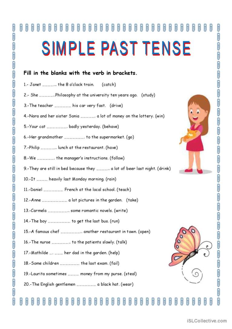 Simple Past Tense Worksheet Pdf