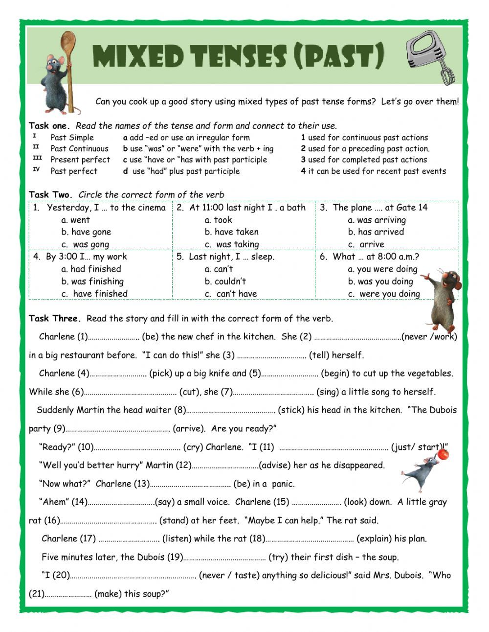 Simple Past Tense Worksheet for ESL Students