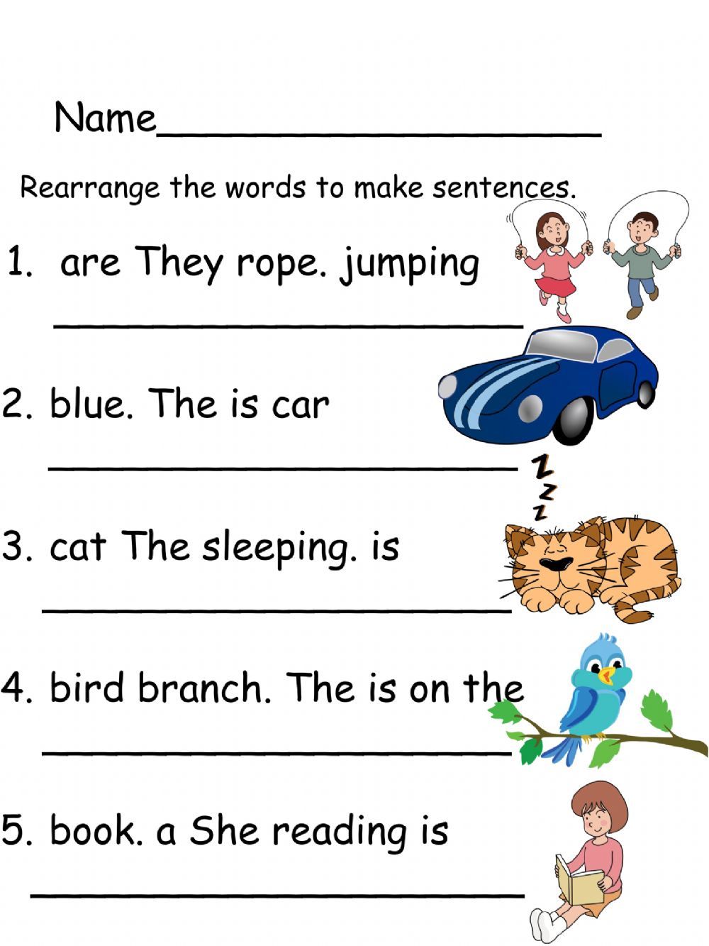 5 Simple Sentence Worksheets for Kids