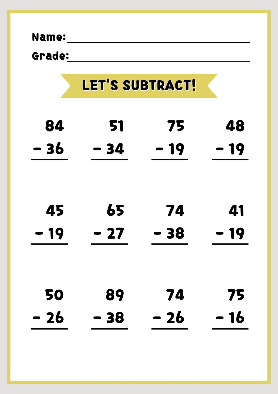 Simple Subtraction Worksheets