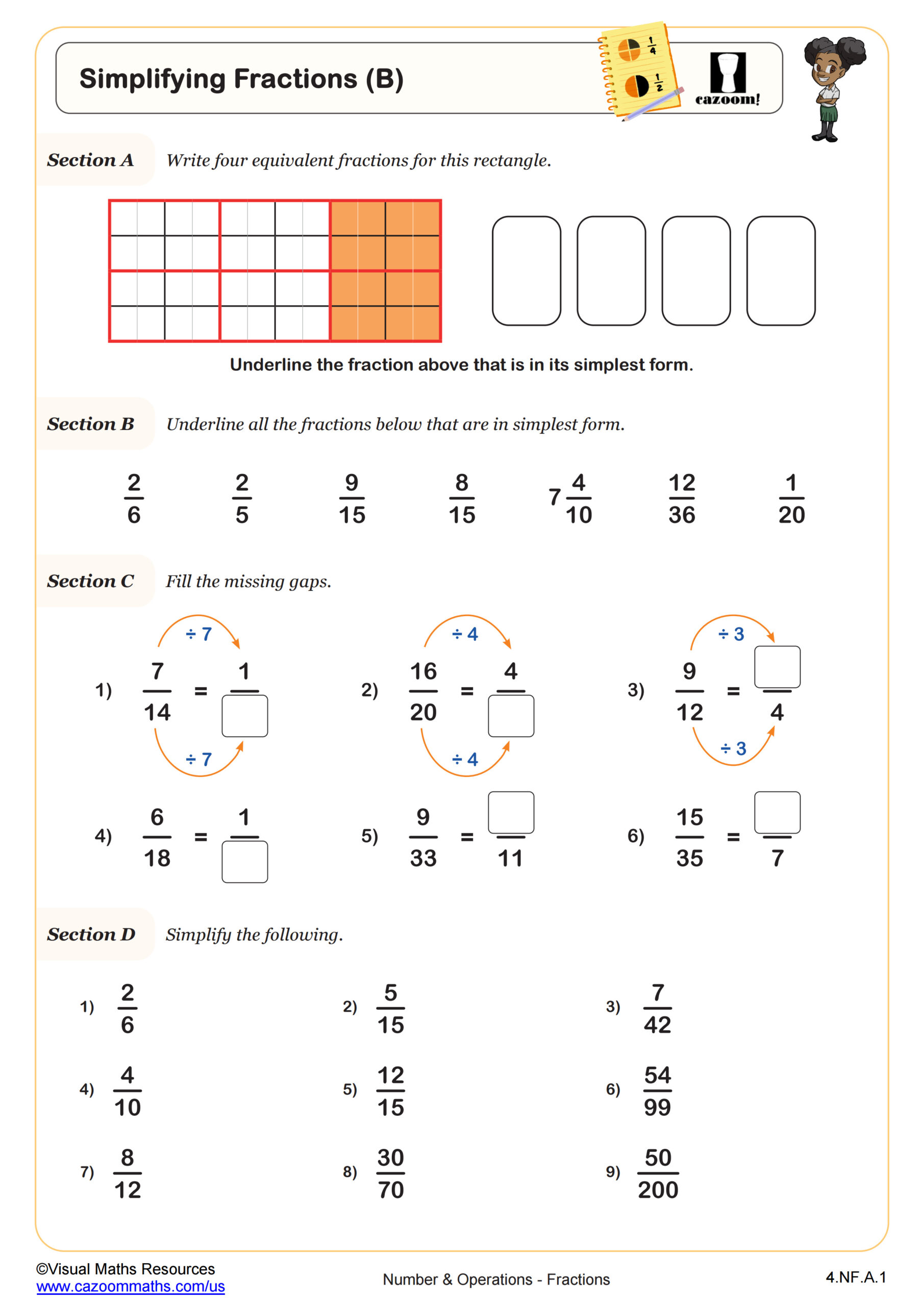 Simplifying Fractions: Simplest Form Worksheet for Easy Practice