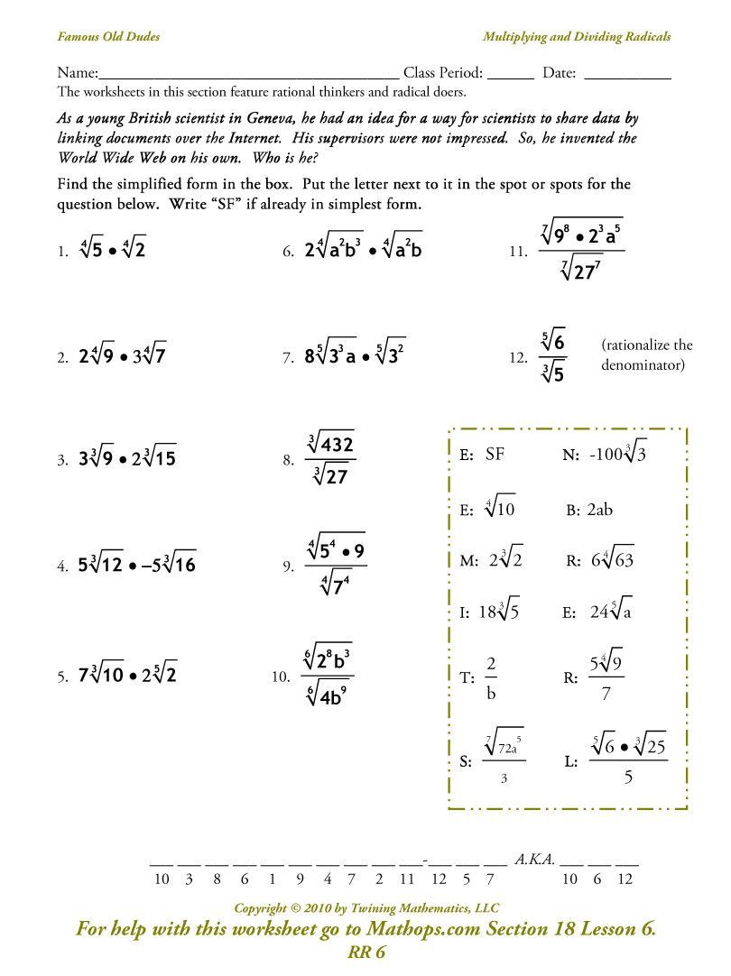 Simplifying Radical Expressions Made Easy Worksheet Answers