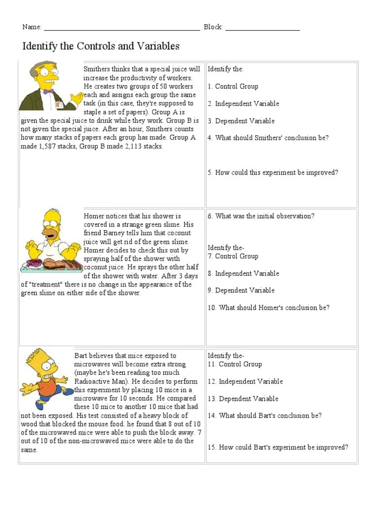 Simpsons Variable Worksheet