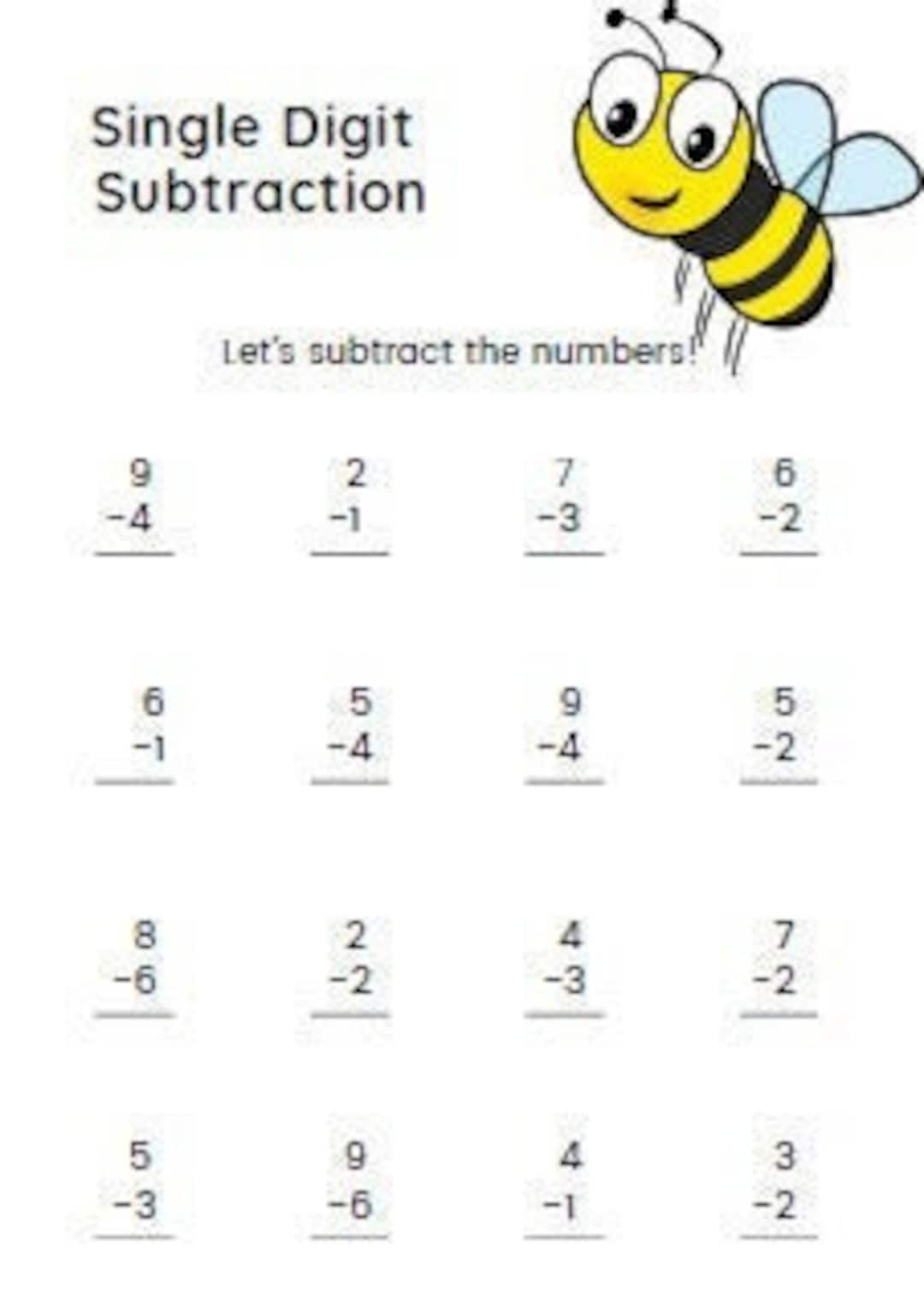 Single Digit Subtraction Worksheets Pdf