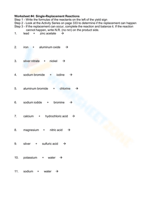 Single Replacement Reaction Worksheet