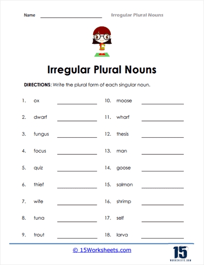 10 Singular and Plural Noun Worksheet Activities