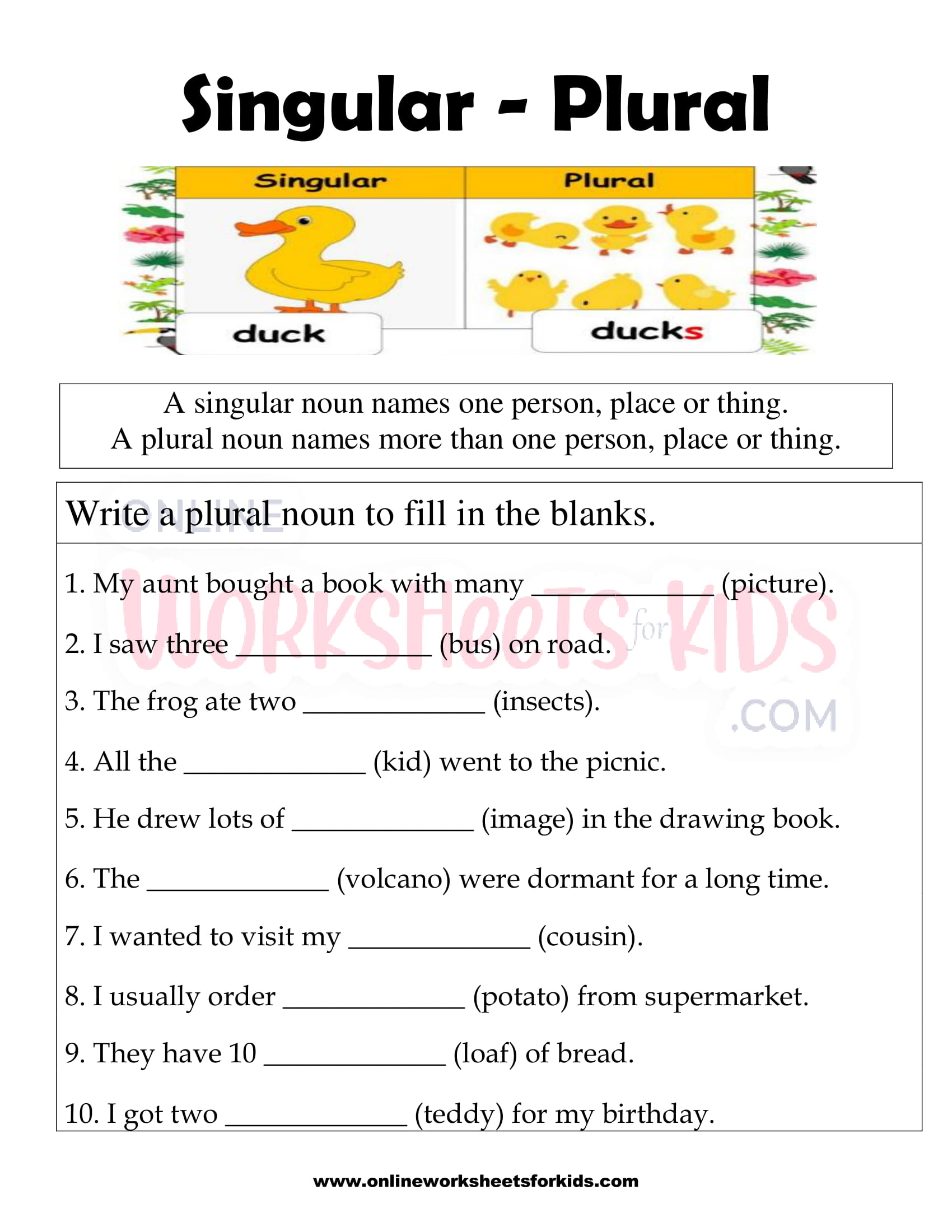 Singular And Plural Nouns Fb Worksheet 3