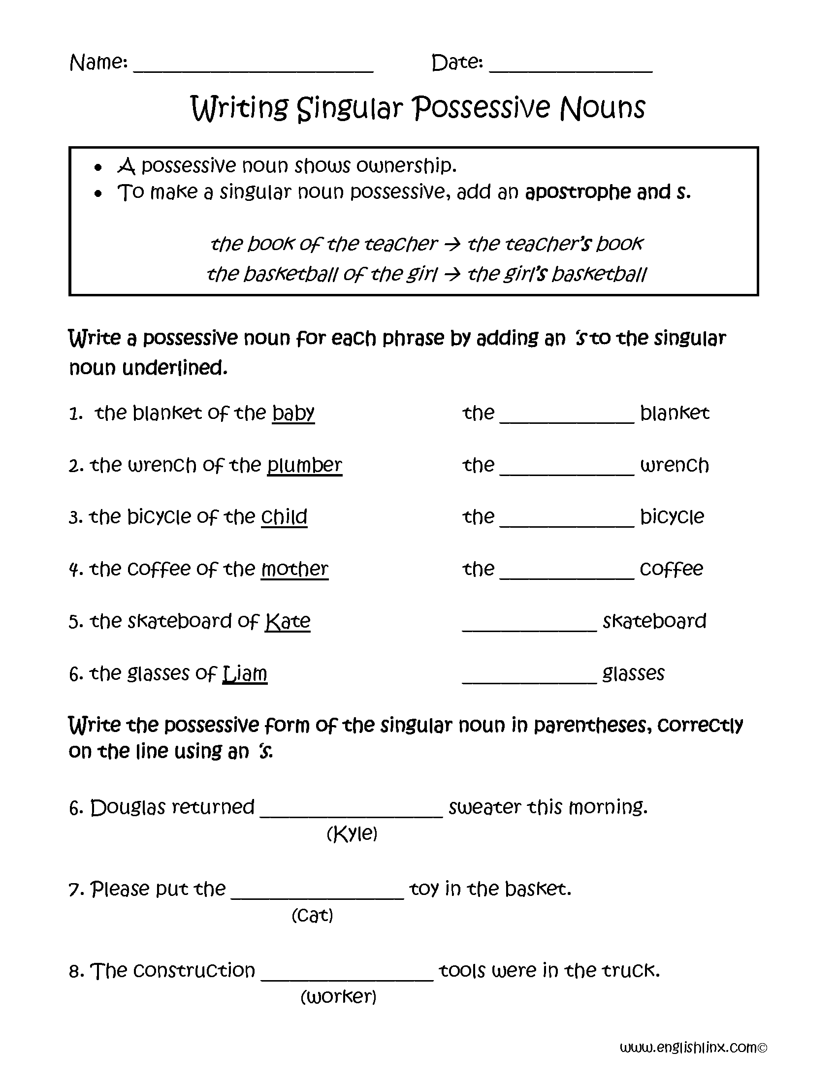 Singular Possessive Noun Practice Worksheets Plural And Possessive Nouns Worksheets Mreichert