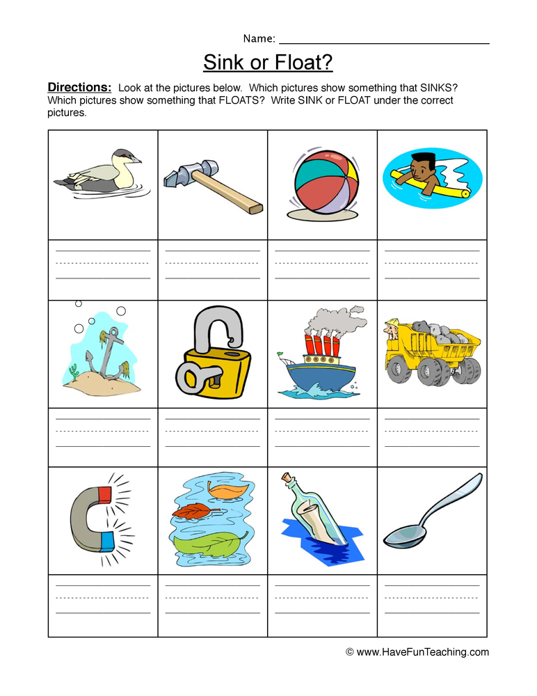 Sink Or Float Worksheet Pdf