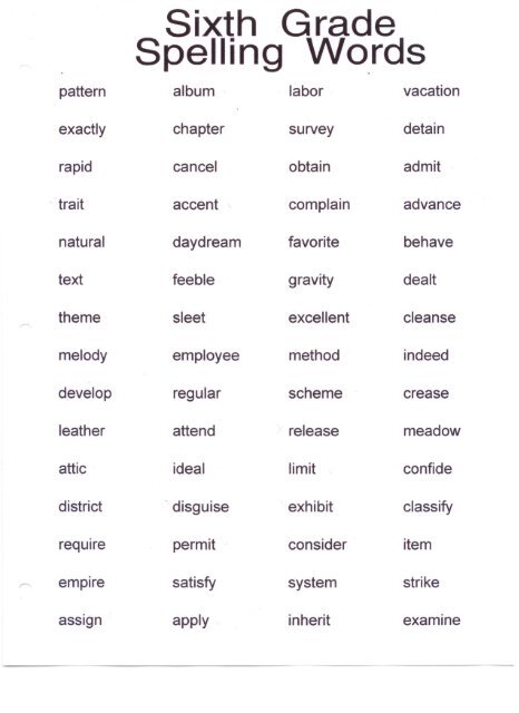 Sixth Grade Vocabulary Worksheets