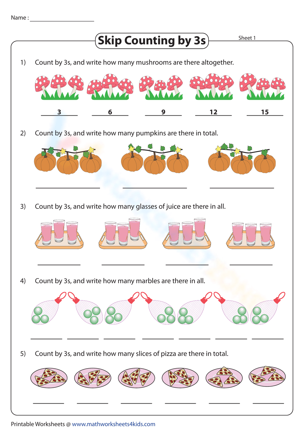 Fun with Skip Counting 3 Worksheet for Kids