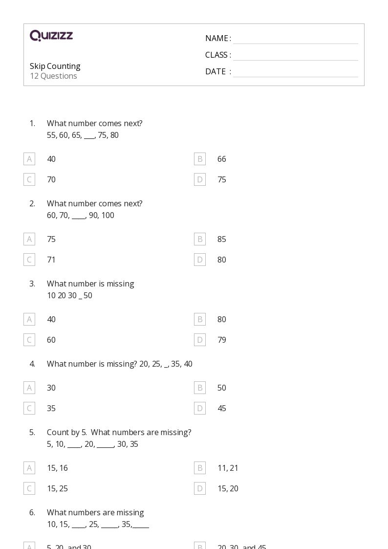 Grade 2 Skip Counting Worksheets for Math Mastery