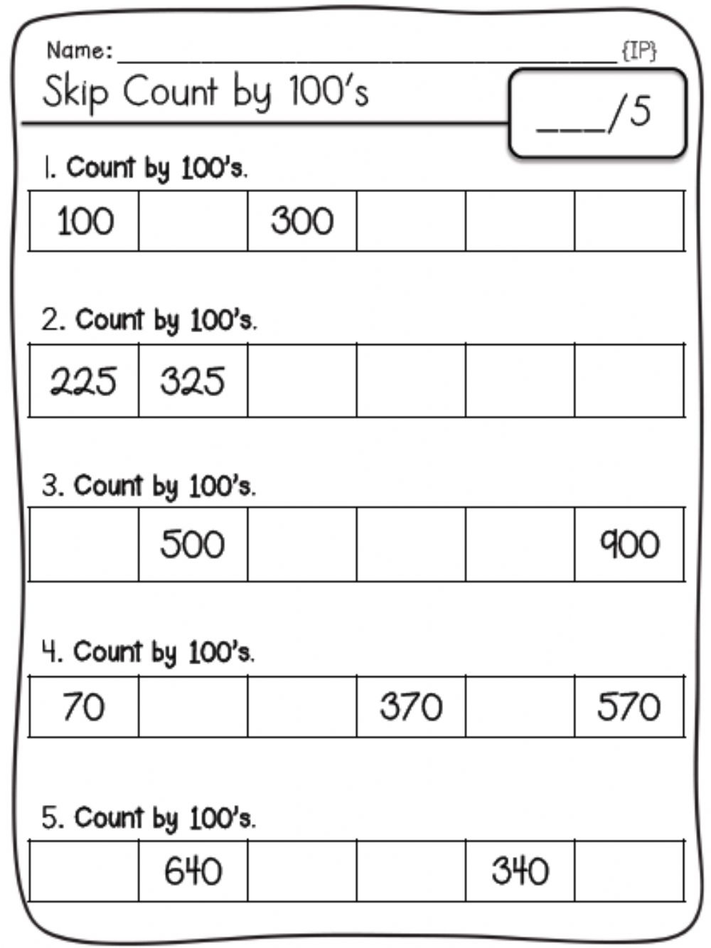 Skip Counting Worksheets