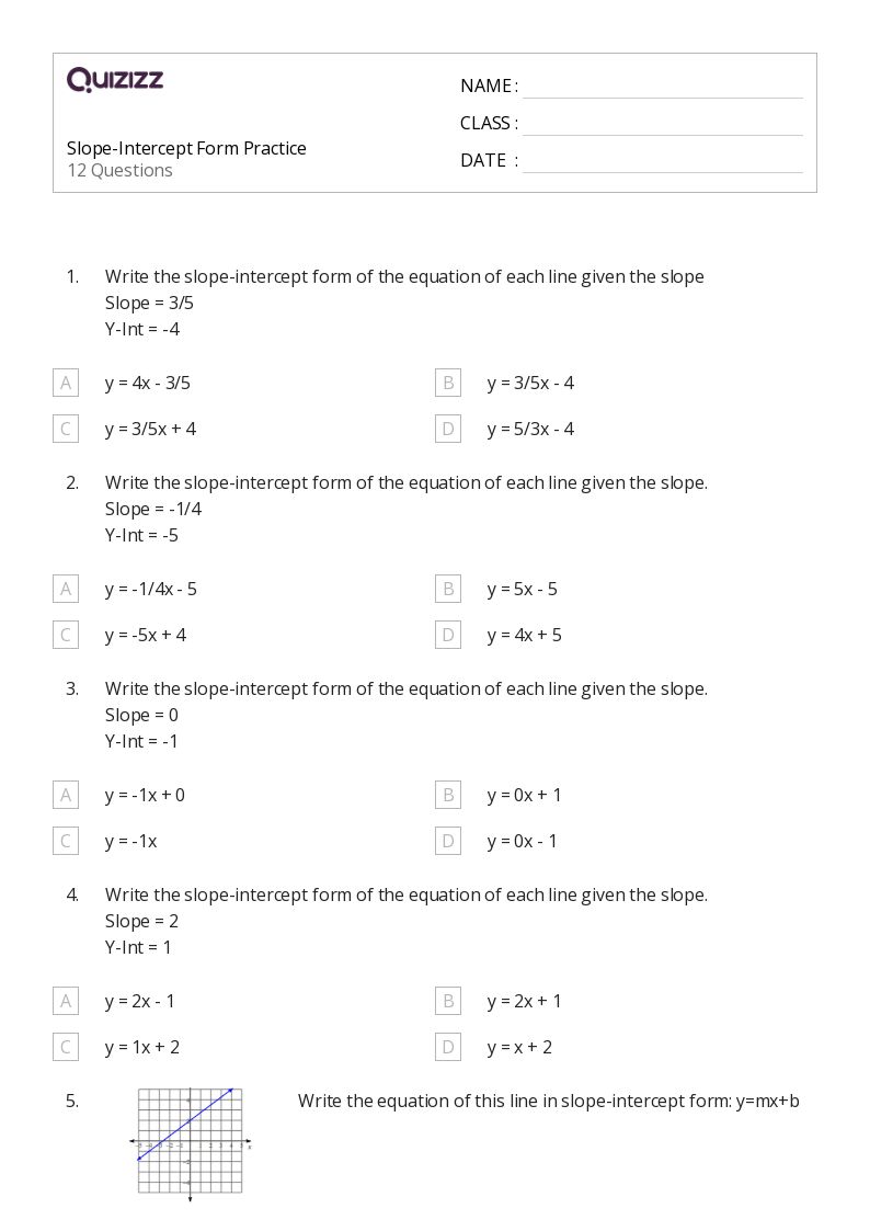 Slope And Y Intercept Worksheet Pdf