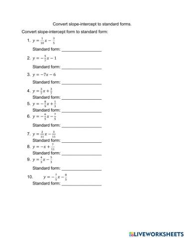 Slope Intercept Form Worksheet Kuta