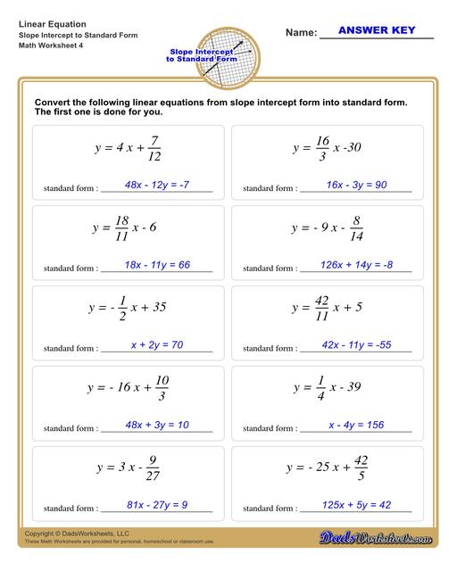 Slope Intercept Form Worksheets for Math Mastery