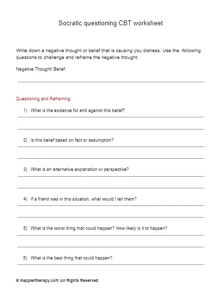 Socratic Questioning Worksheet Template for Critical Thinking