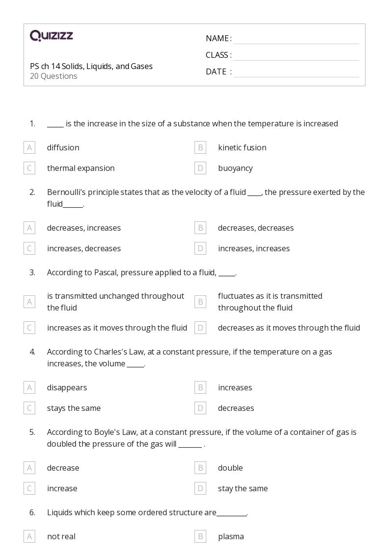 Solids Liquids Gases Worksheets for Kids