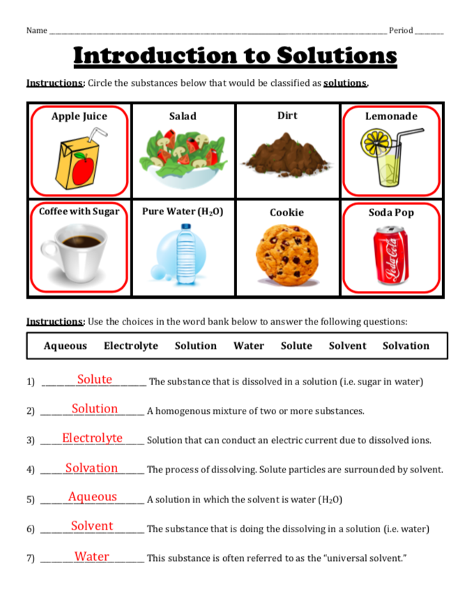 Solutes and Solvents Worksheet Answers for Chemistry Students