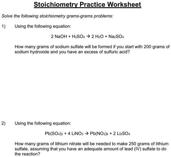 Solved Stoichiometry Practice Worksheet Solve The Following