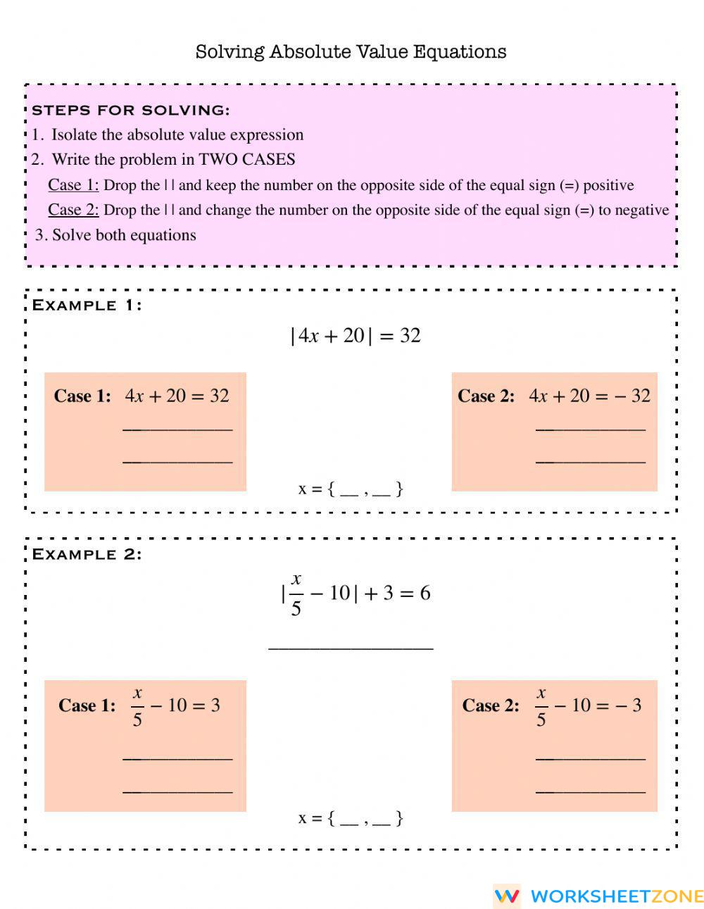 Solving Absolute Value Equations Worksheet