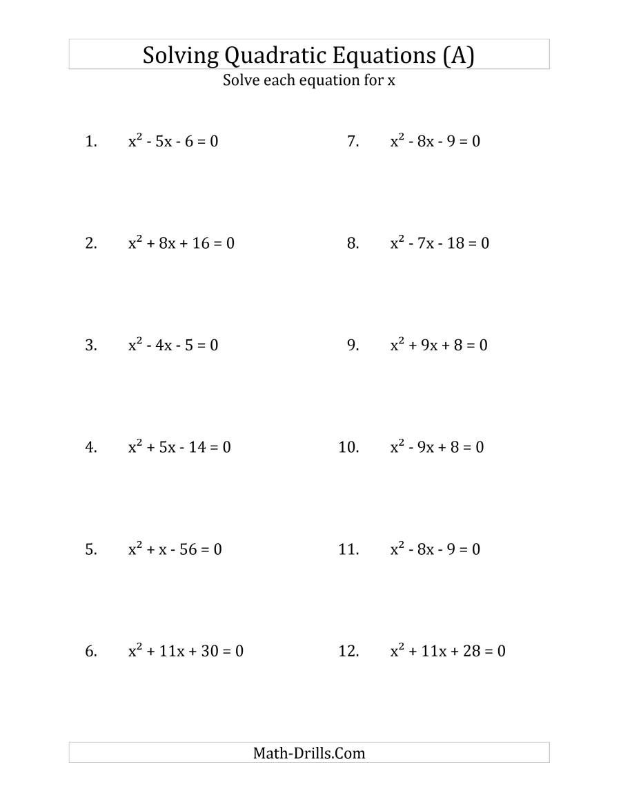 Solve Quadratic Equations Easily by Factoring Worksheet