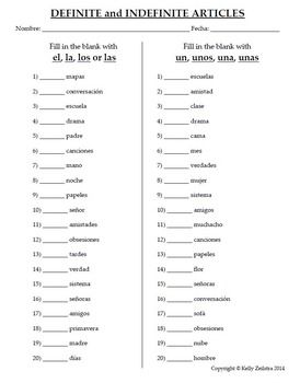 Spanish Articles Practice Worksheets