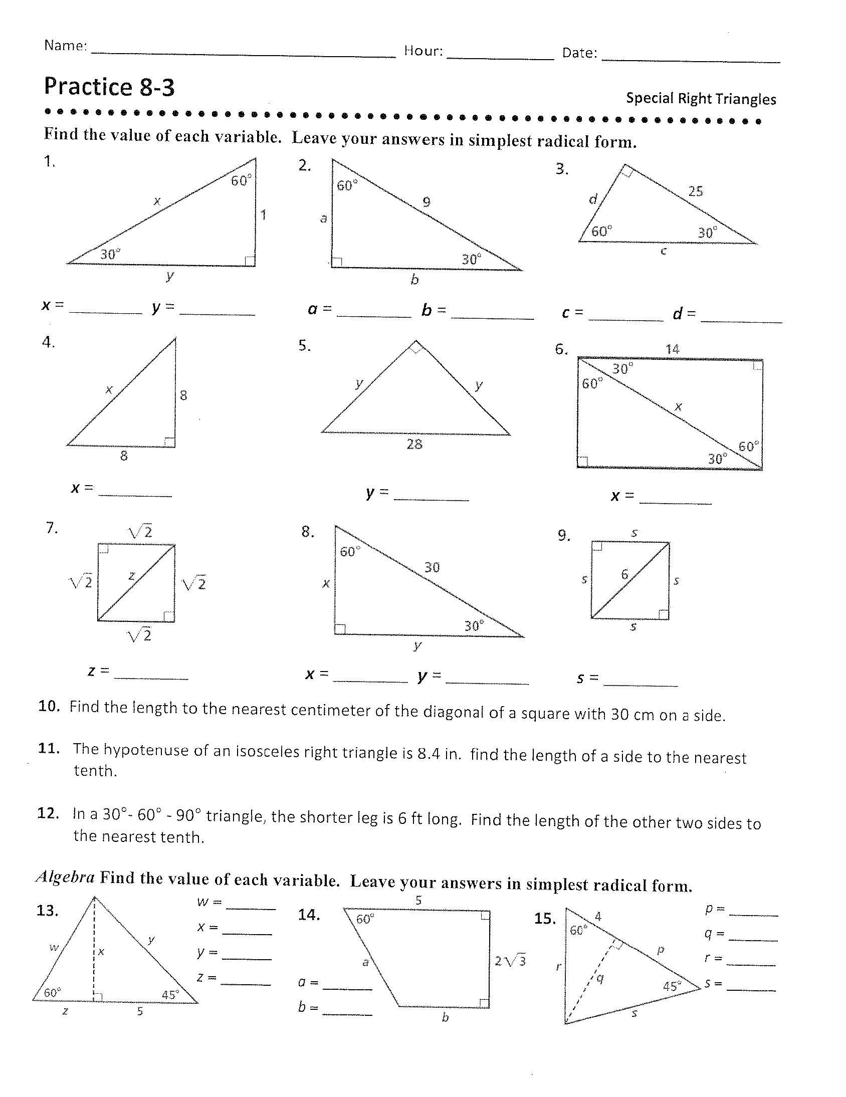 Mastering 45-45-90 Triangles: Essential Worksheet Answers