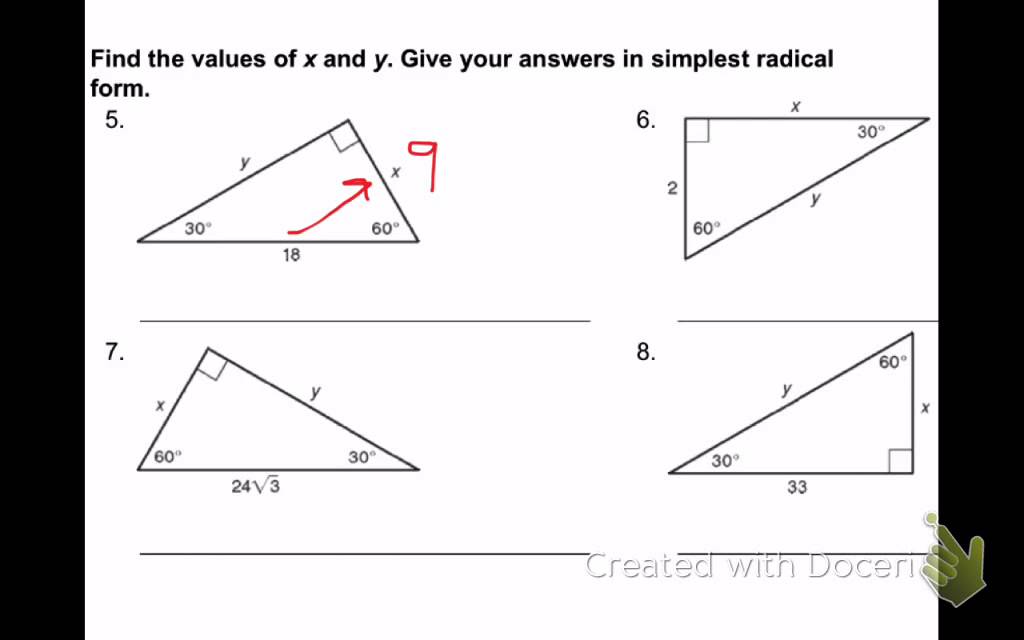 Special Right Triangles Worksheet Answers