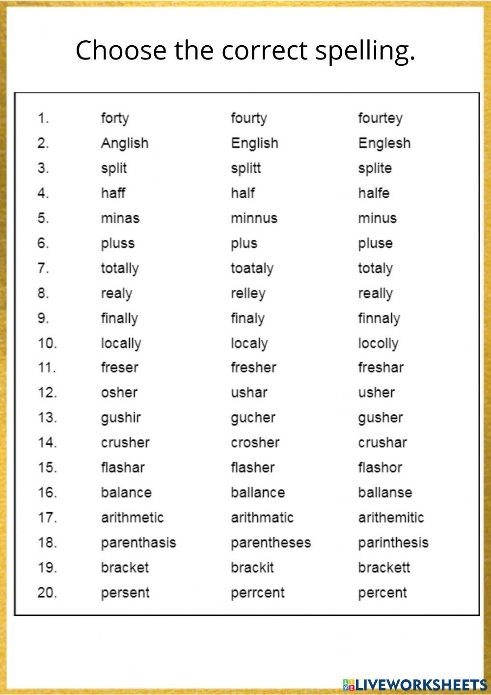 Spelling Worksheet For Grade 4