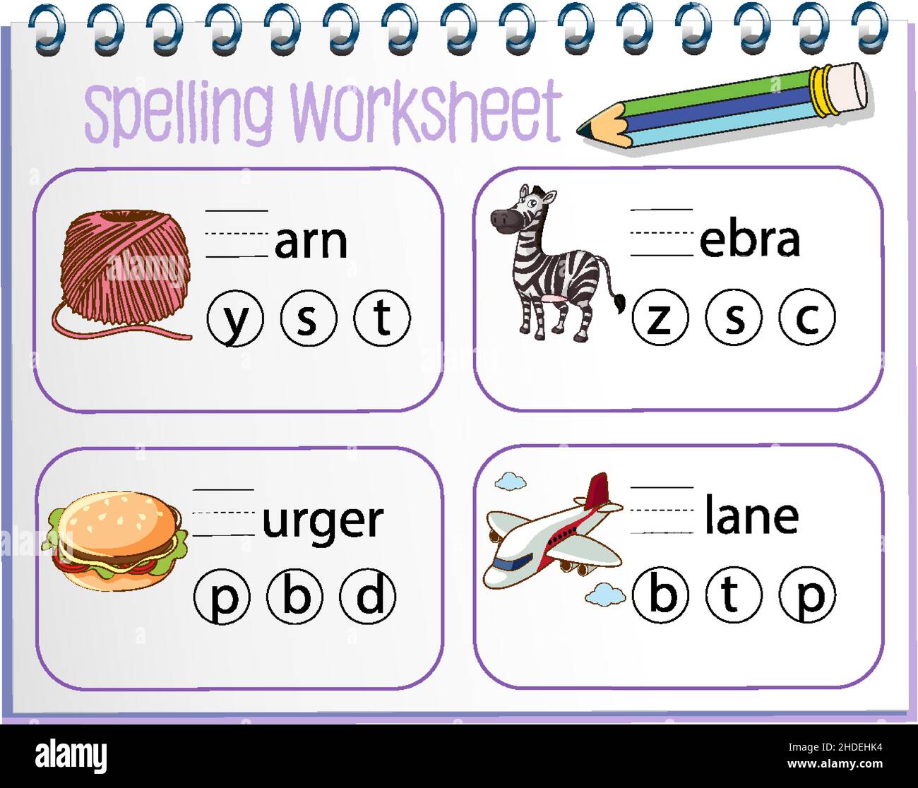 Spelling Worksheet Template For Kids Illustration Stock Vector Image Amp Art Alamy