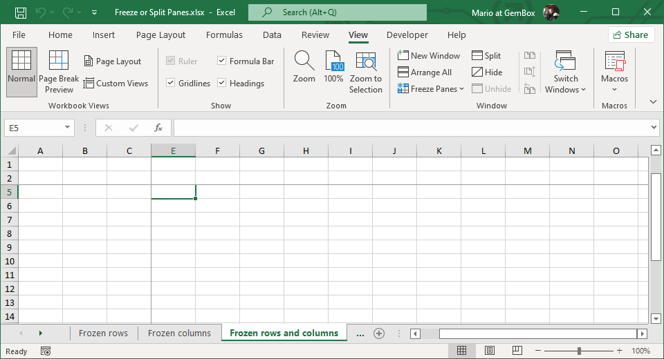 Split Worksheet into 4 Panes at Selected Cell