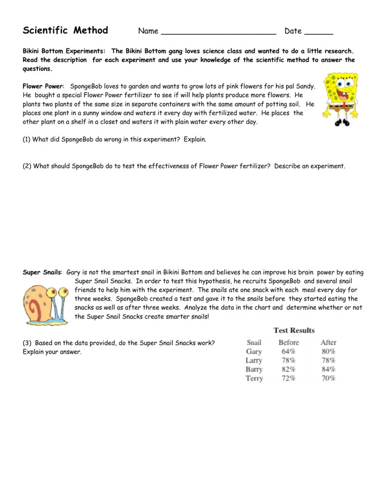 SpongeBob Variables Worksheet Answer Key