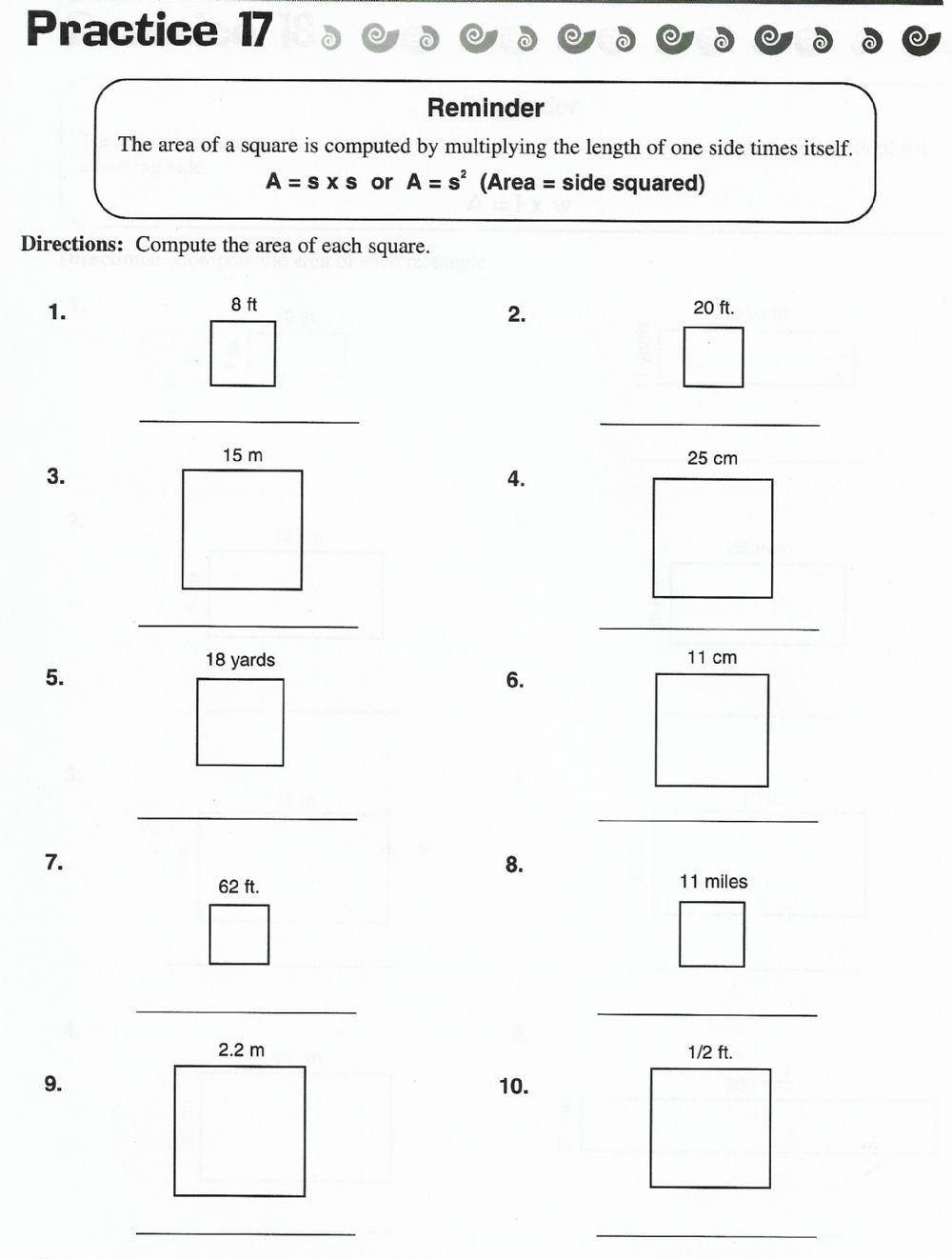 Calculate Your Way to Success with Square Area Worksheets