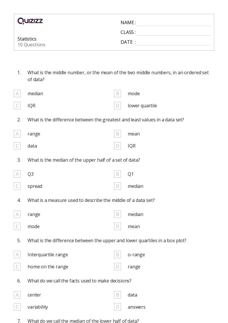 Statistics Grade 6 Worksheets