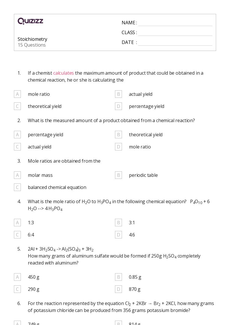 5 Essential Stoichiometry Worksheet Questions