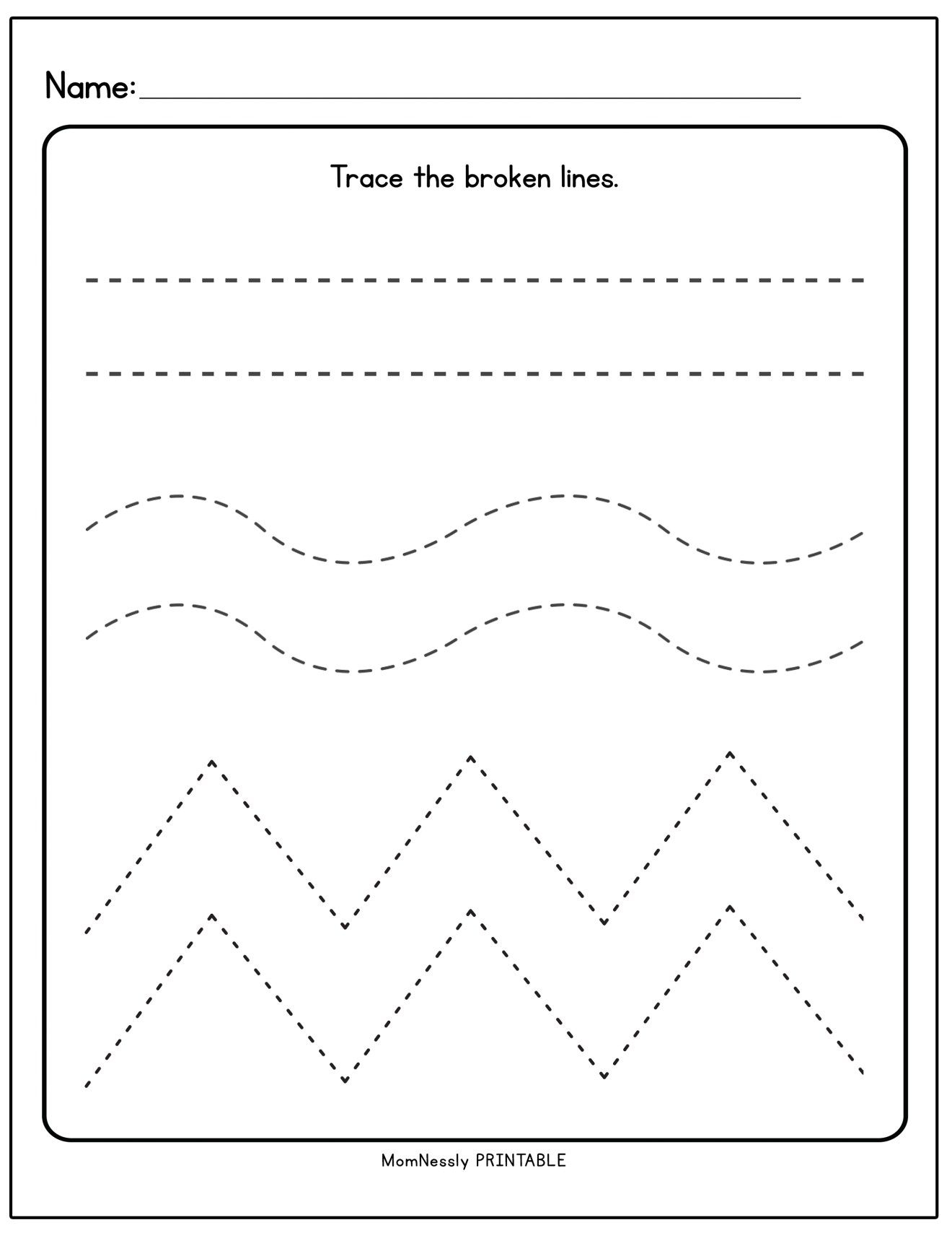 Straight Line Tracing Worksheets for Kids