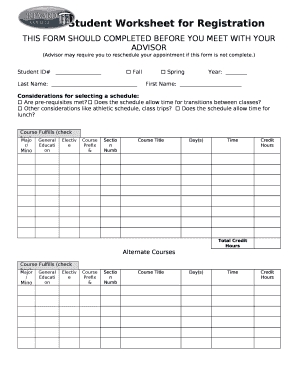 Student Worksheet For Registration Doc Template Pdffiller