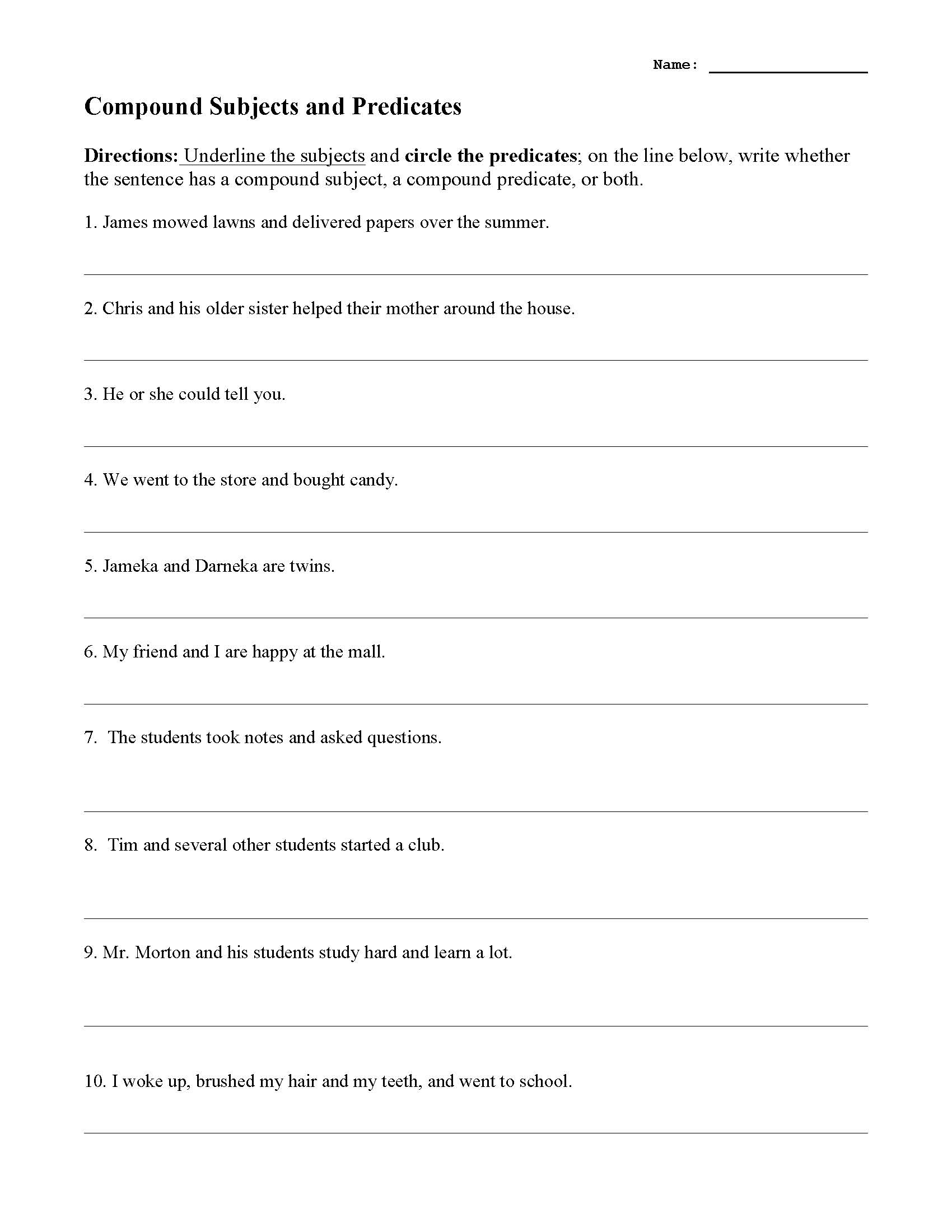 Subject Predicate Worksheet for Grammar Mastery