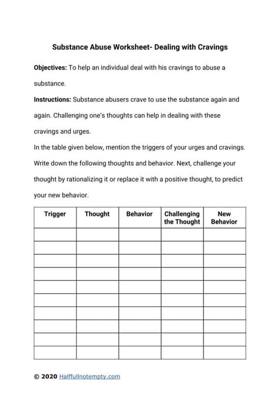 Substance Abuse Worksheet