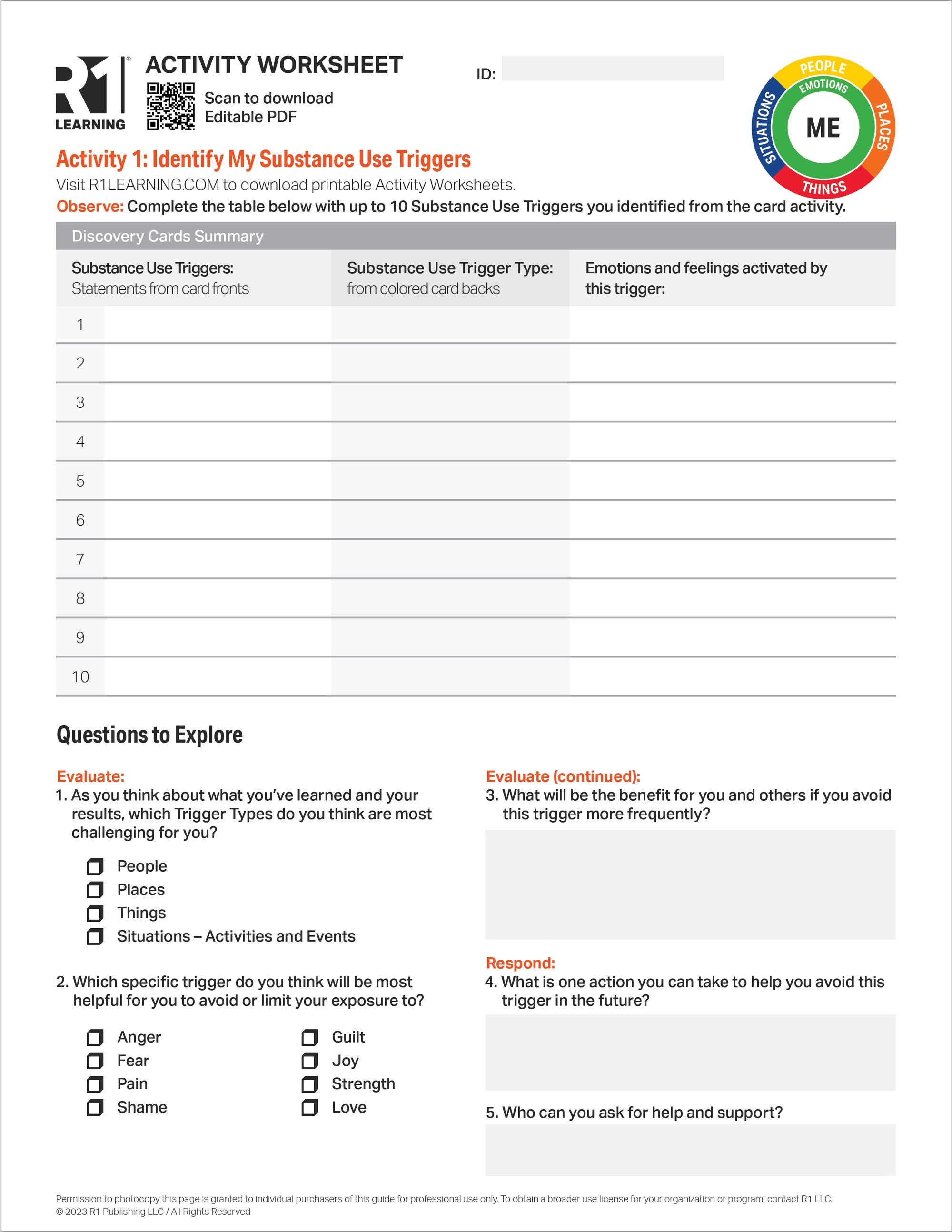 Substance Use Worksheets for Recovery and Support