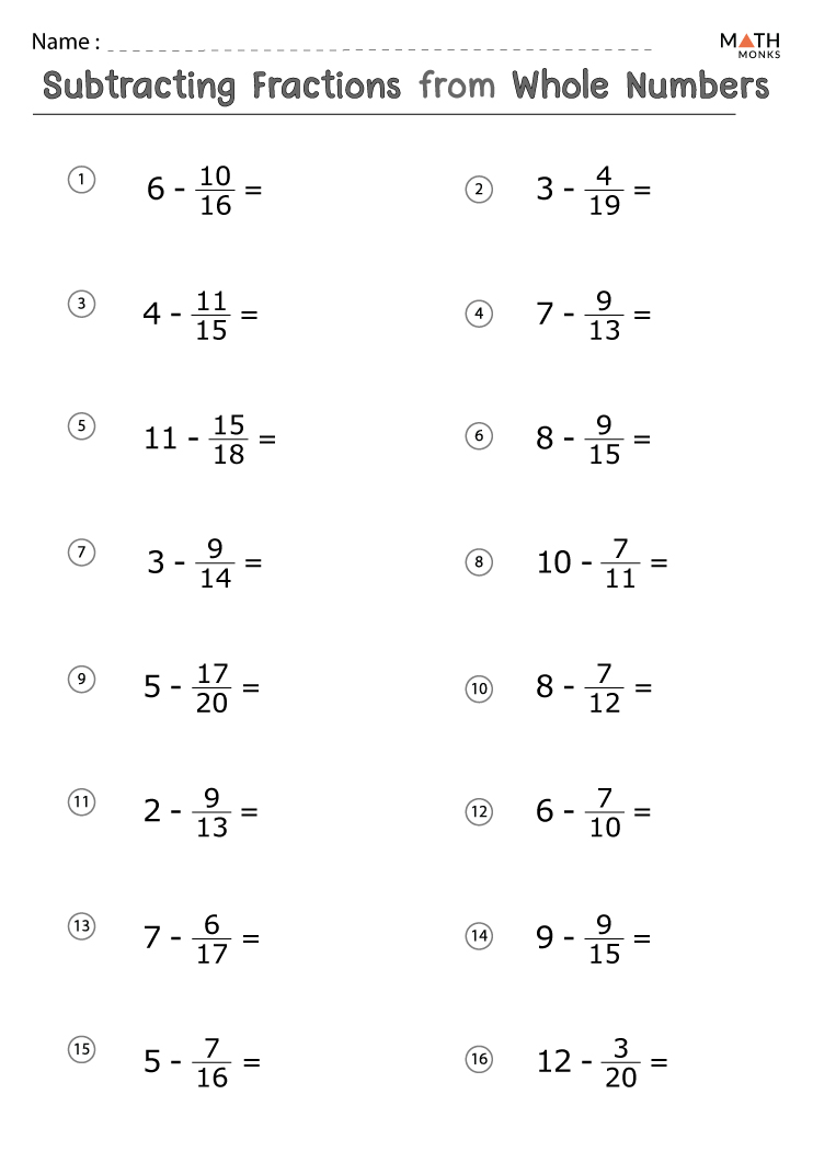 Subtract Fractions With Unlike Denominators Worksheet