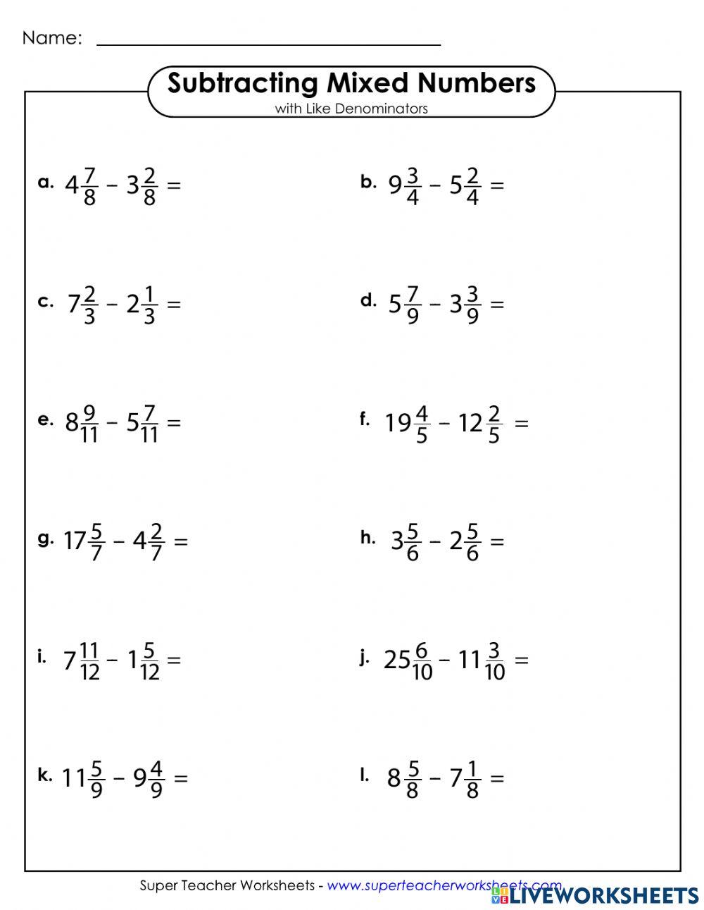 Subtracting Mixed Numbers Made Easy With Like Denominators