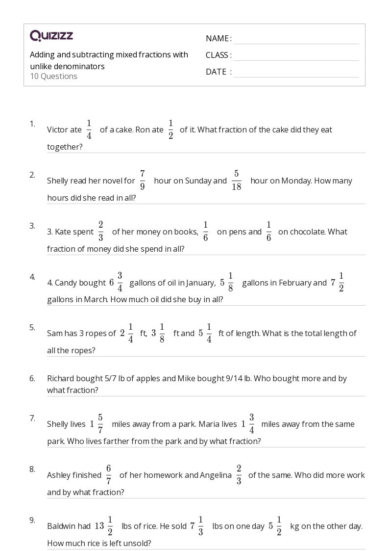 Subtracting Mixed Numbers With Unlike Denominators Made Easy