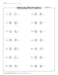 Subtracting Mixed Numbers Worksheets for Easy Practice