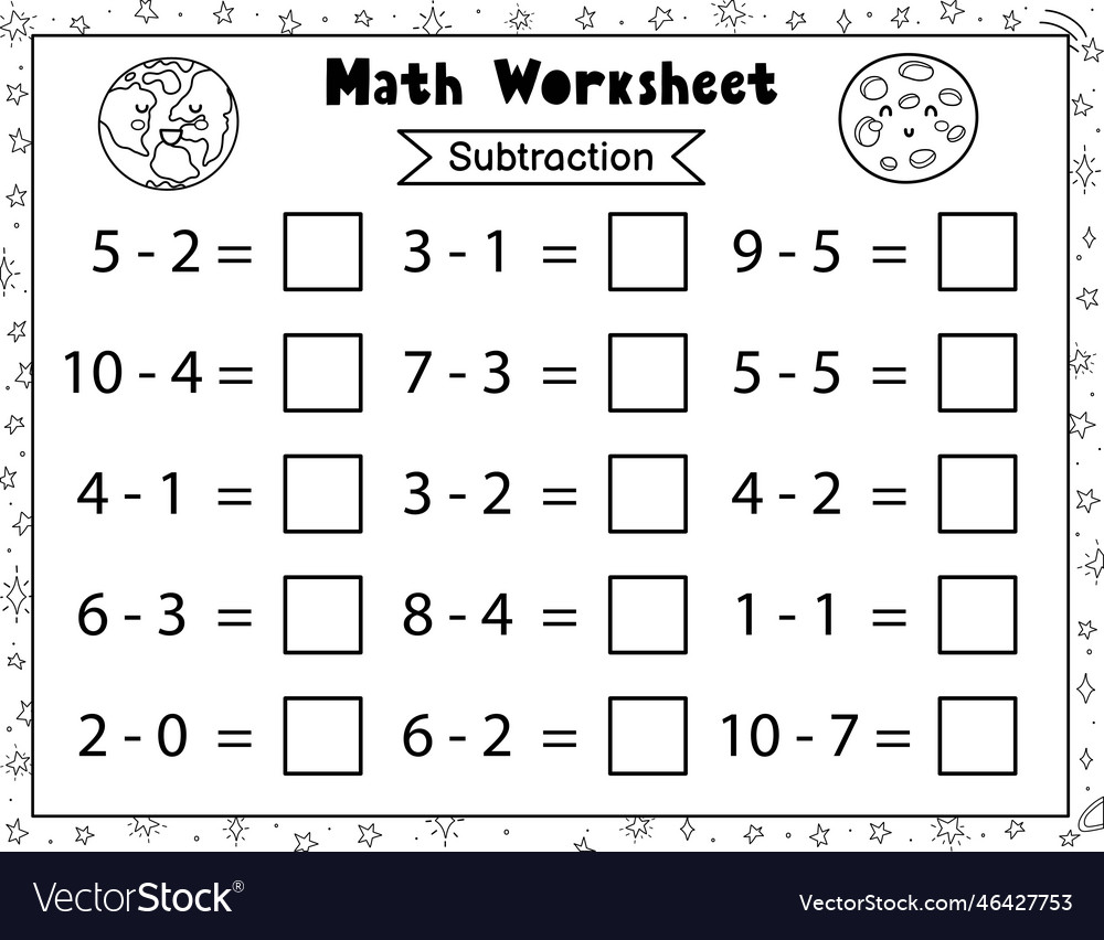 Subtraction 10 Worksheets for Kids to Practice Math Skills