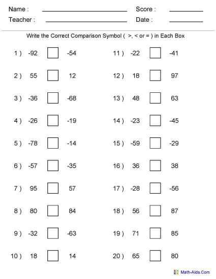 Subtraction Integers Worksheets for Easy Math Practice