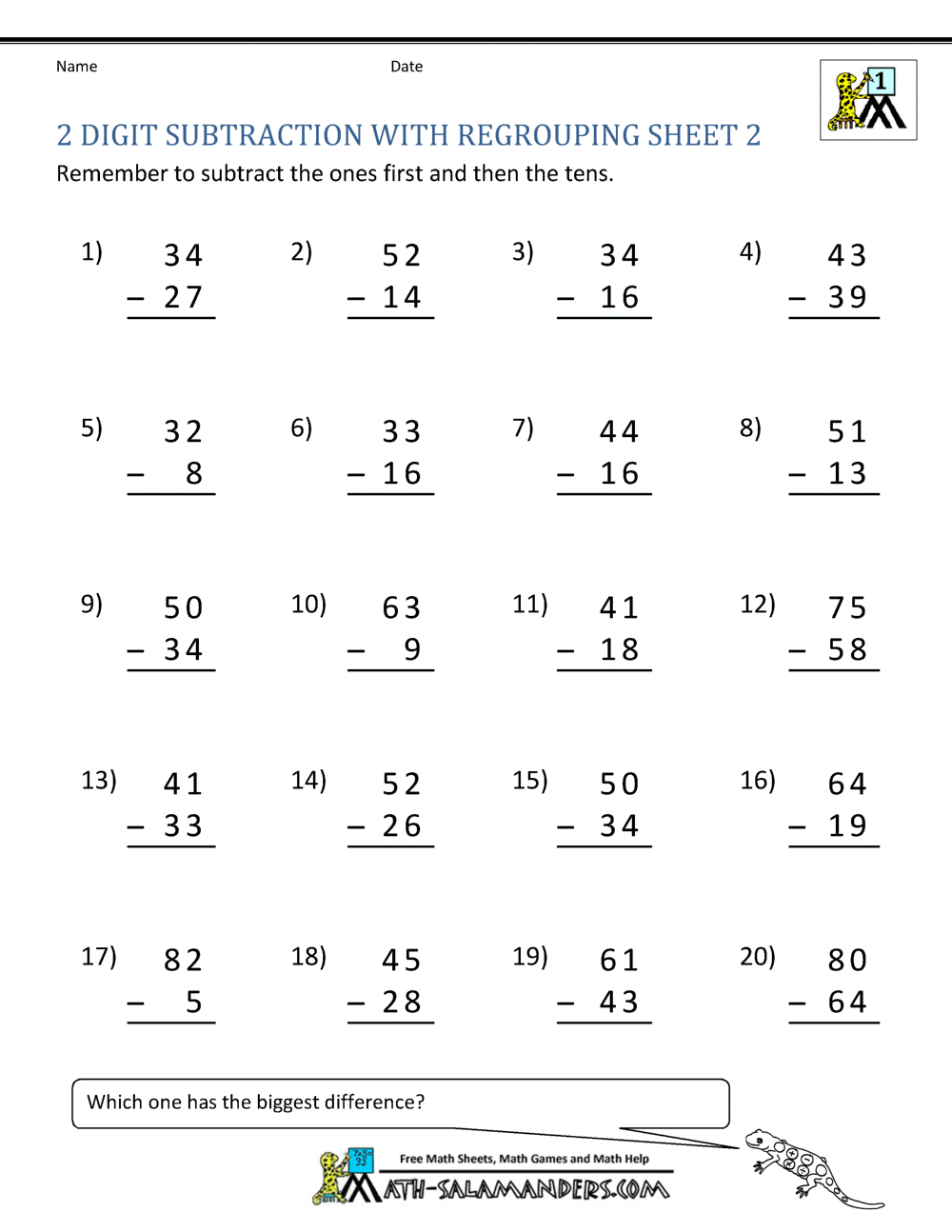 Subtraction With Regrouping Worksheets 3Rd Grade