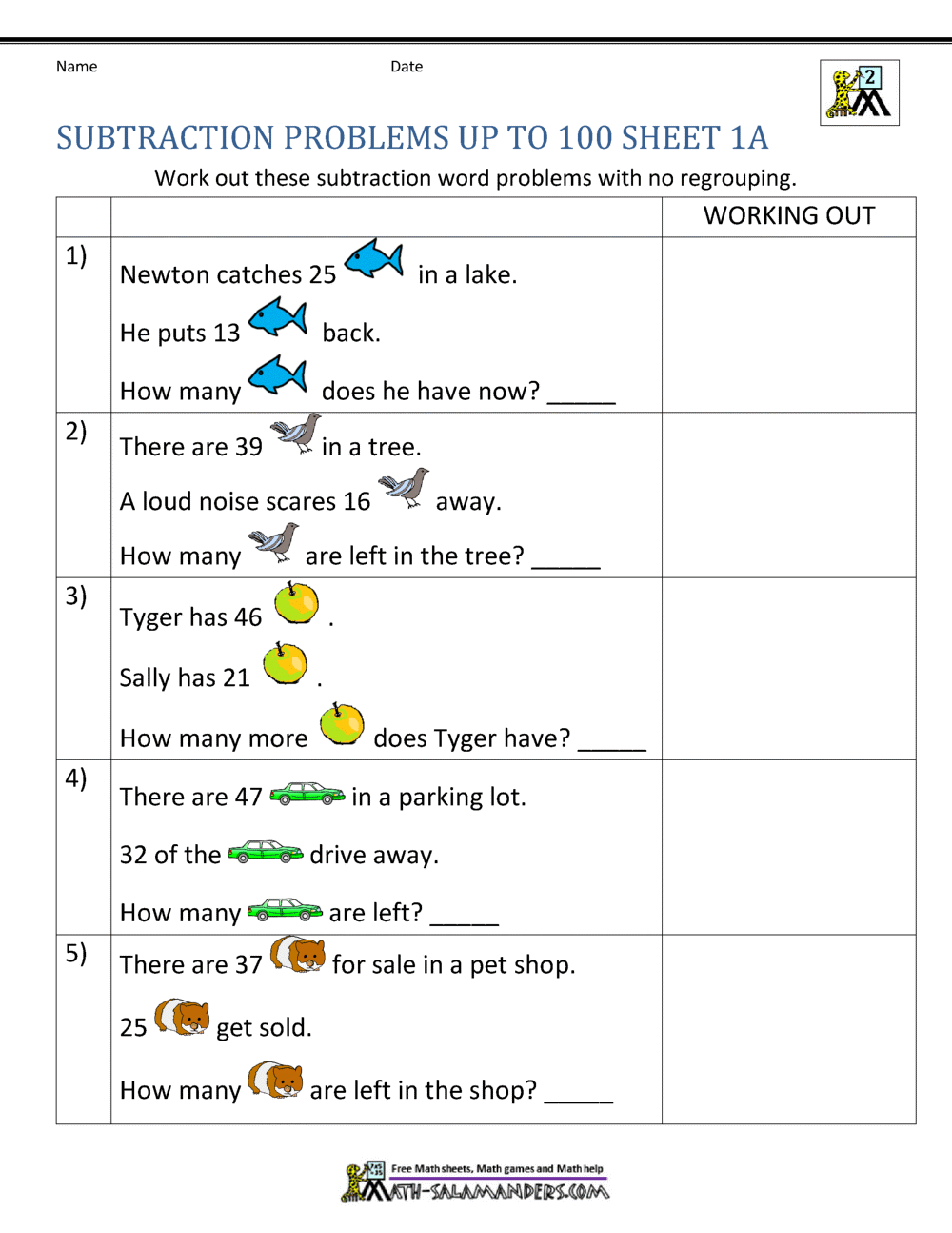 Subtraction Word Problems Grade 2