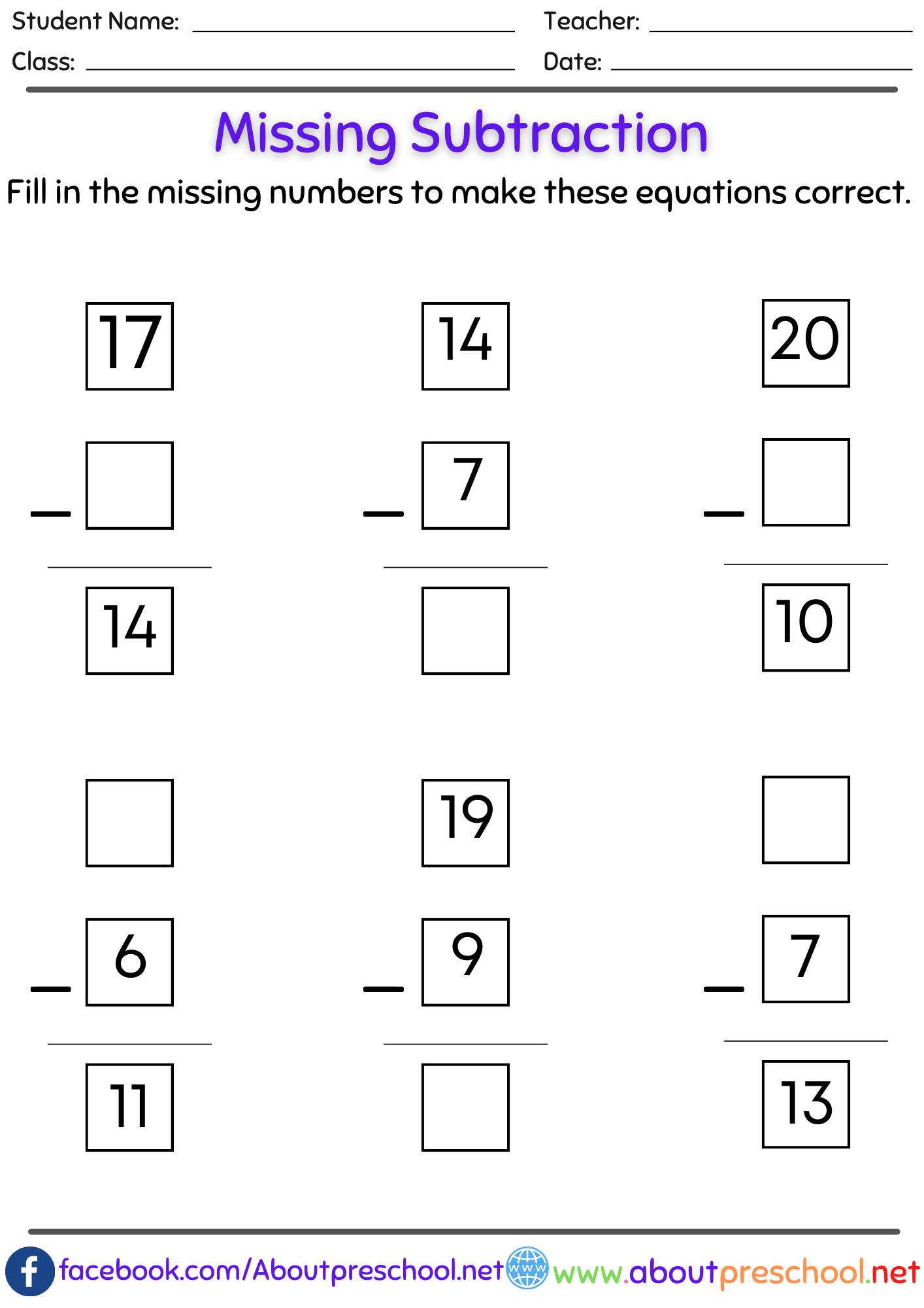 Subtraction Worksheet Pdf